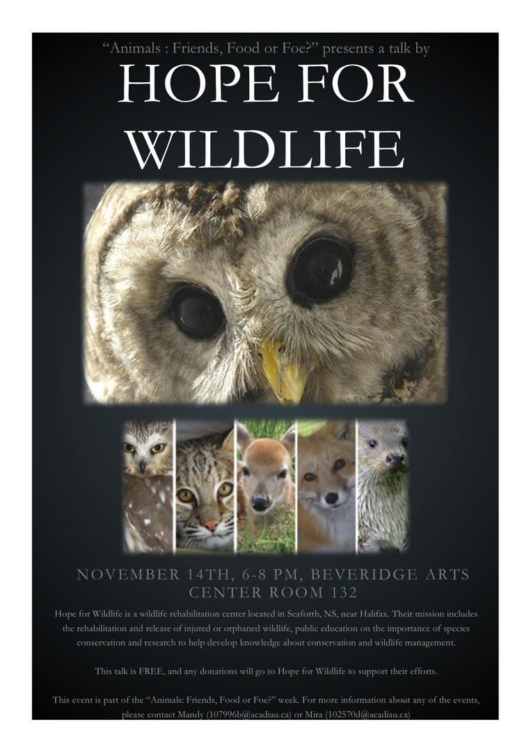 Hope for Wildlife Keynote Event at Beveridge Arts Centre, Wolfville