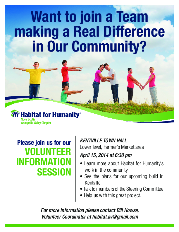 Habitat for Humanity Info Session at Town Hall, Kentville (April 15