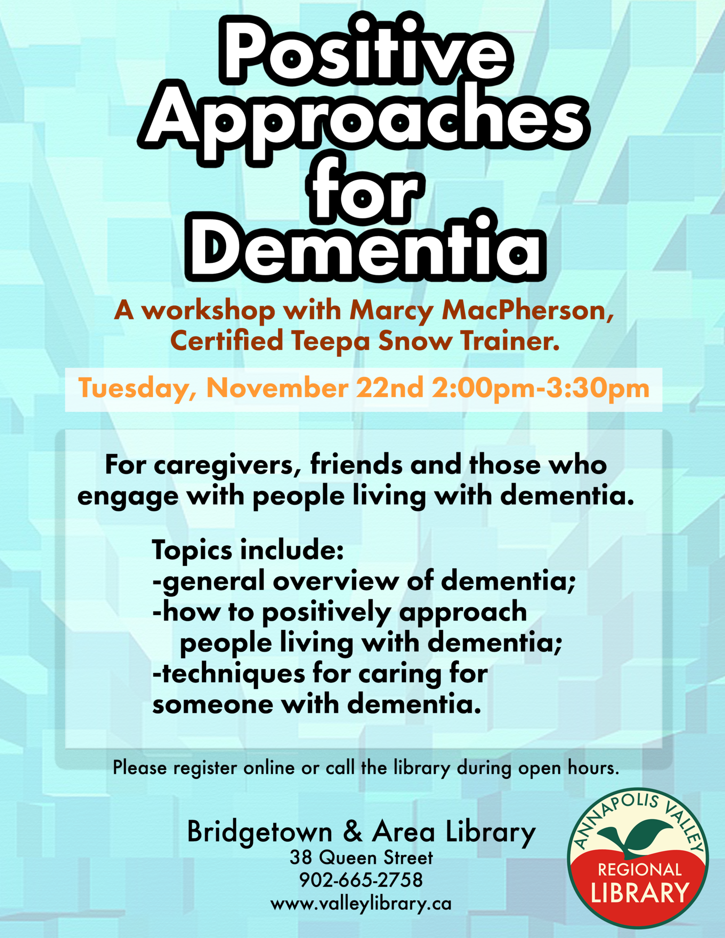 Positive Approaches for Dementia at Bridgetown & Area Library