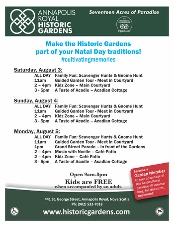 Family Day In The Gardens At Historic Gardens Annapolis Royal August 5 2019 9am