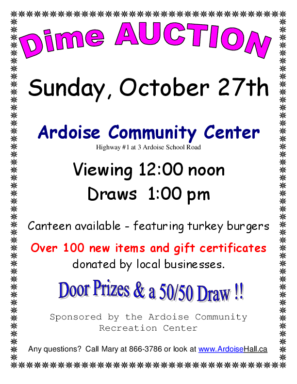 Dime Auction at Ardoise Community Recreation Centre, Ardoise (October