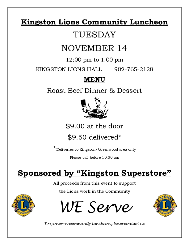 Luncheon at Lions Club, Kingston (November 14, 2017 12pm)