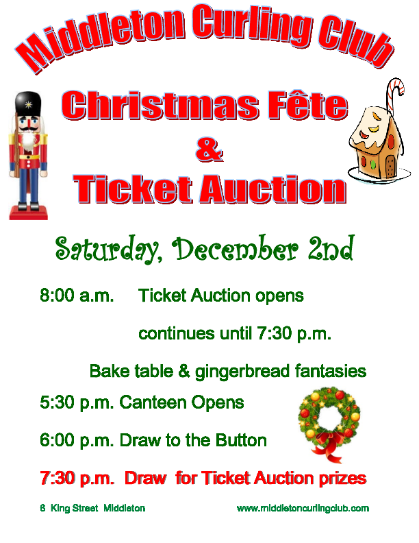 Christmas Ticket Auction At Curling Club, Middleton (december 2, 2017 8am)