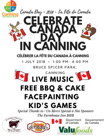 Canada Day Celebration at Bruce Spicer Park, Canning (July 1, 2018 1pm)