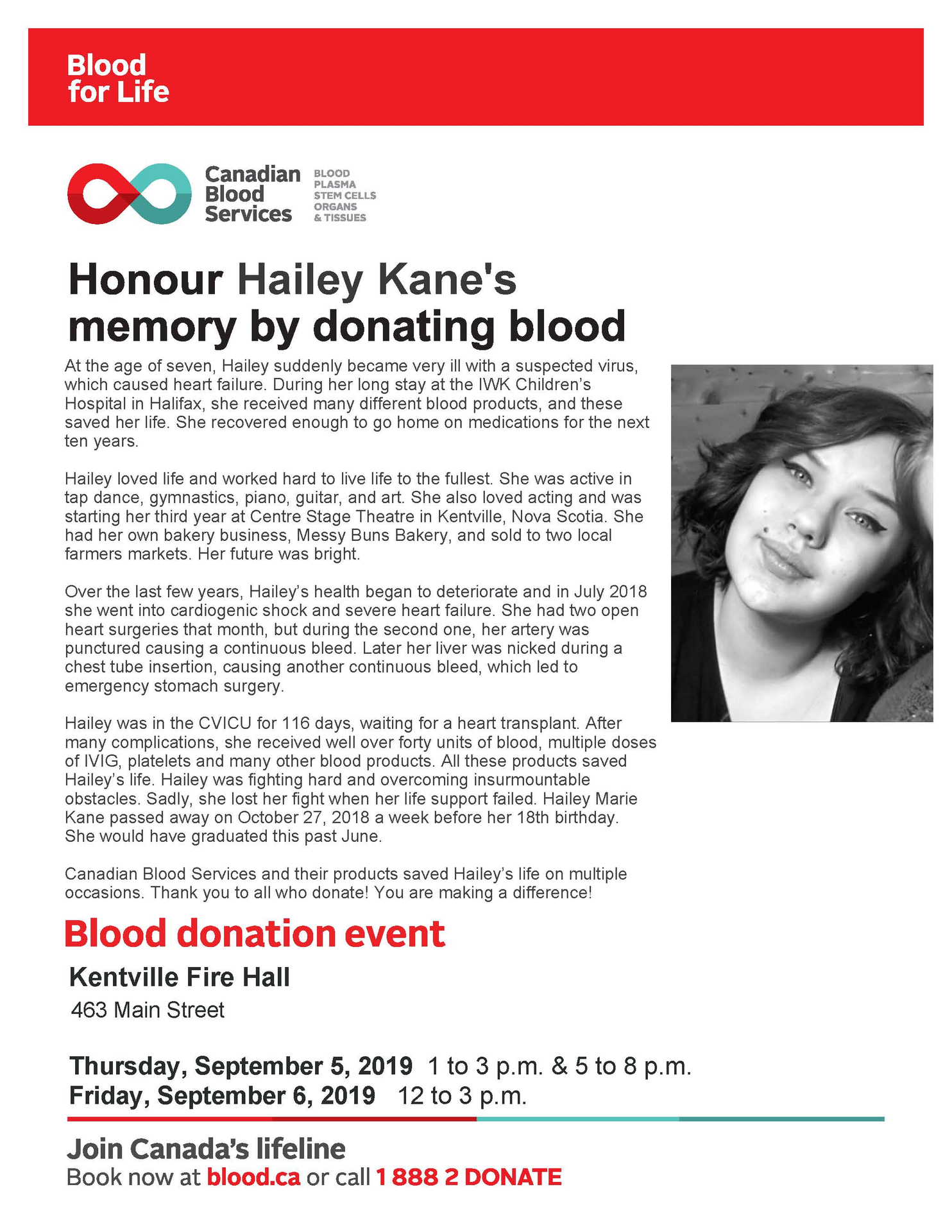 Blood Donor Clinic at Fire Hall, Kentville (September 5, 2019 1pm)