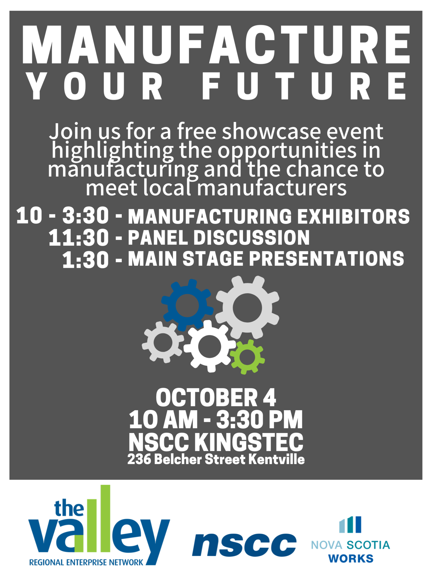 Manufacture Your Future at NSCC Kingstec Campus, Kentville (October 4