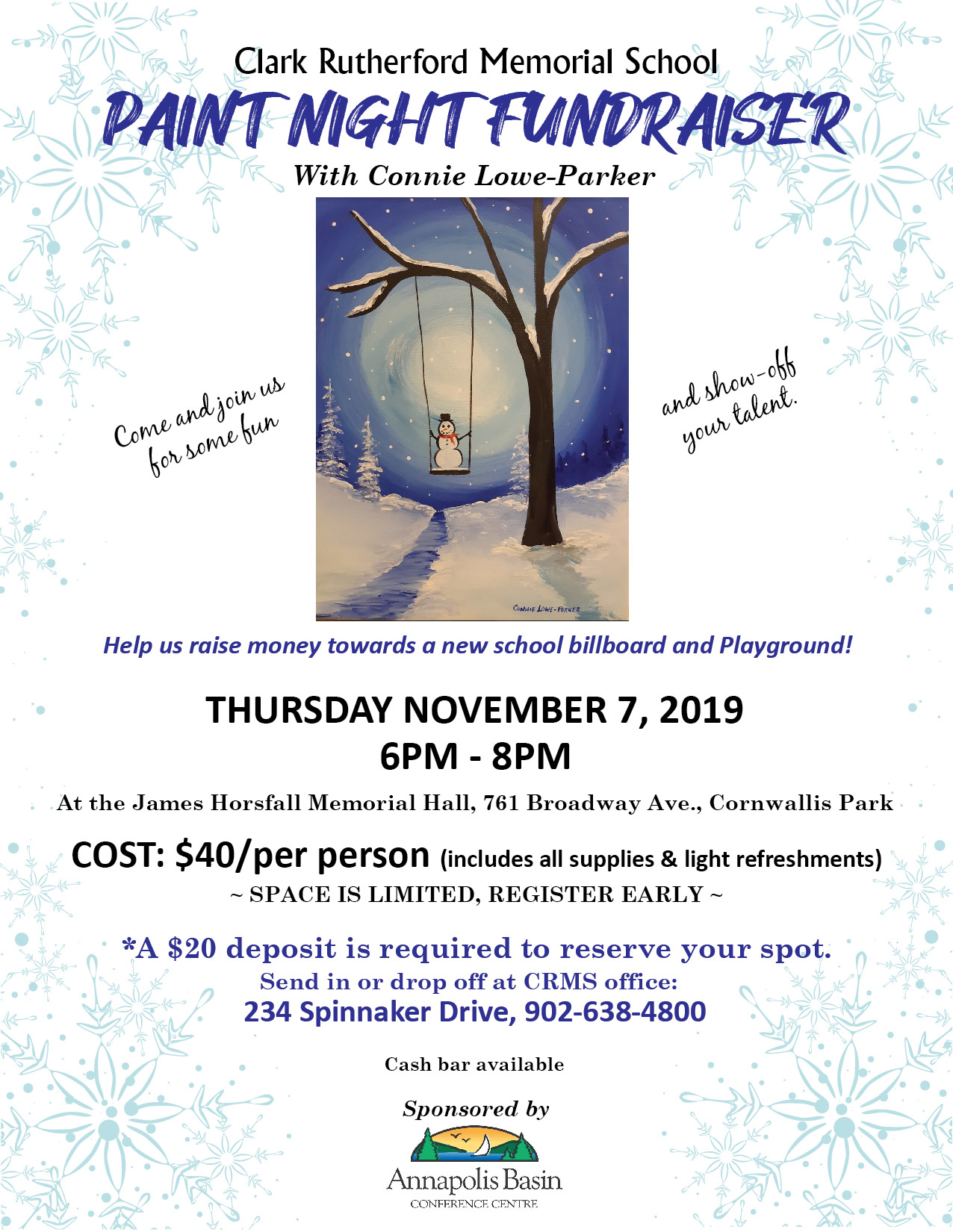 Paint Night Fundraiser at Annapolis Basin Conference Centre, Cornwallis