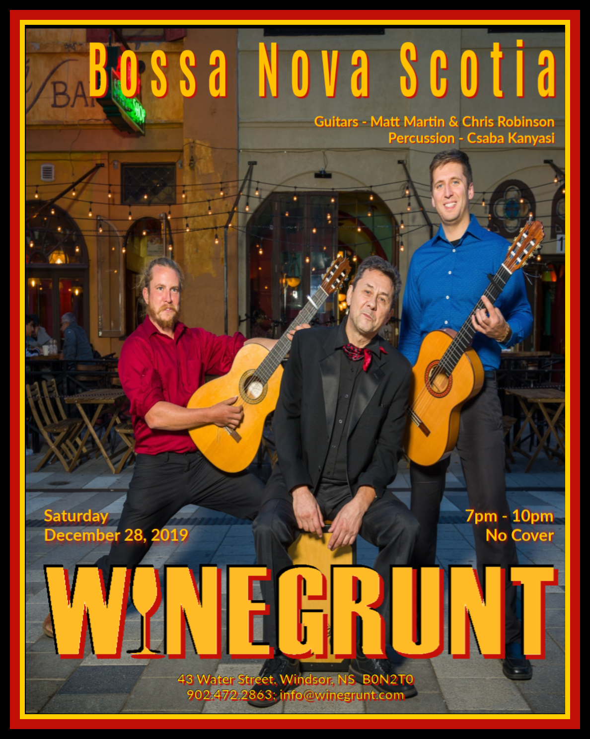 Bossa Nova Scotia at Winegrunt Wine Bar, Windsor (December 28, 2019 7pm)