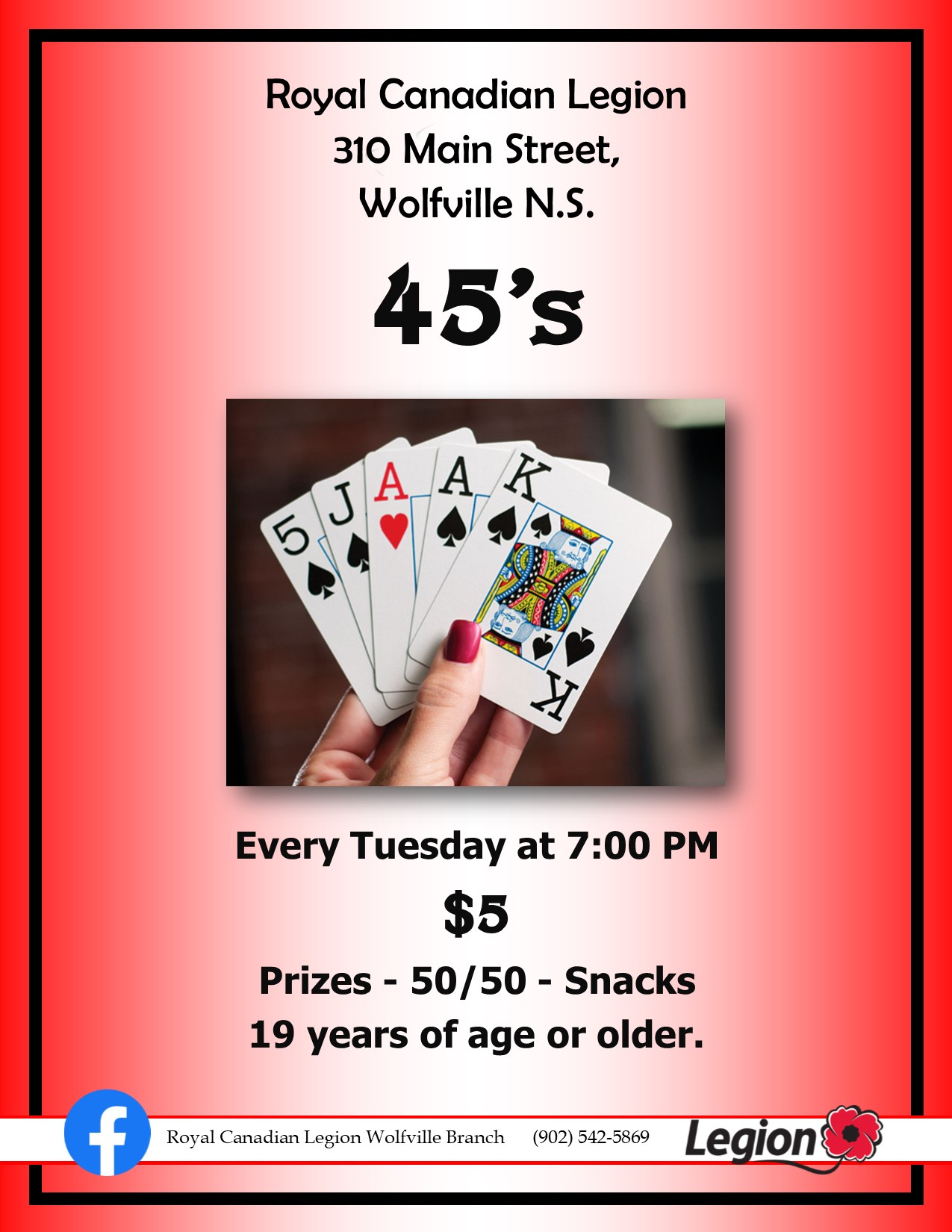 45's Card Game at Royal Canadian Legion, Wolfville (March 10, 2020 7pm)