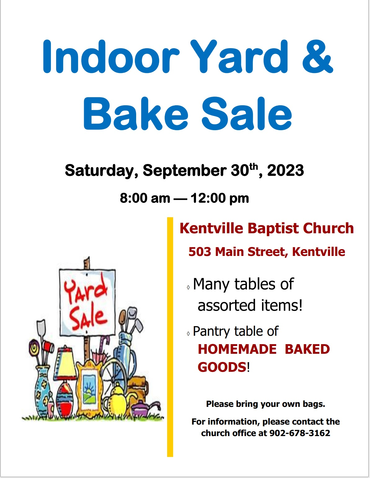 Indoor Yard and Bake Sale at United Baptist Church, Kentville ...