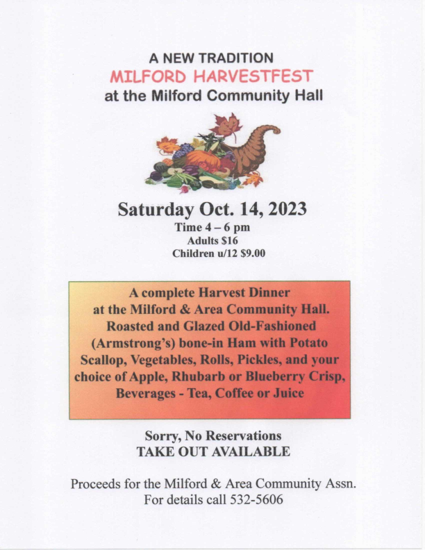 Harvestfest at Milford & Area Community Hall, South Milford (October 14
