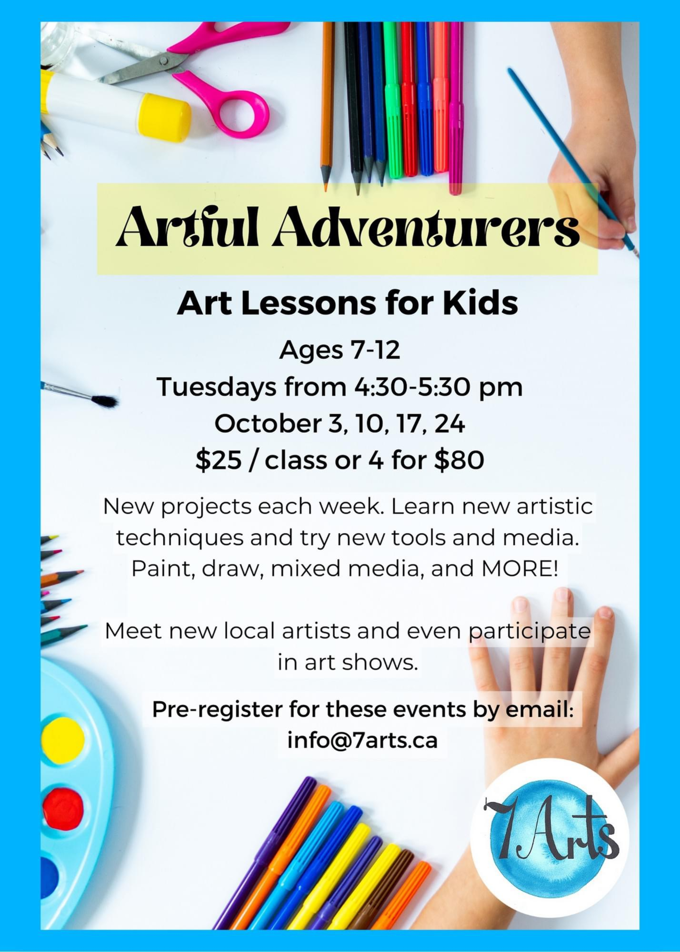 Youth Art Lesson at 7 Arts, Greenwood (October 24, 2023 430pm)
