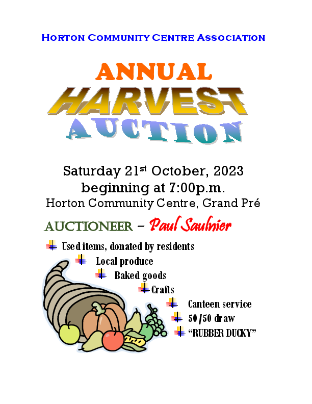 Harvest Auction at Horton Community Centre, Grand Pre (October 21, 2023