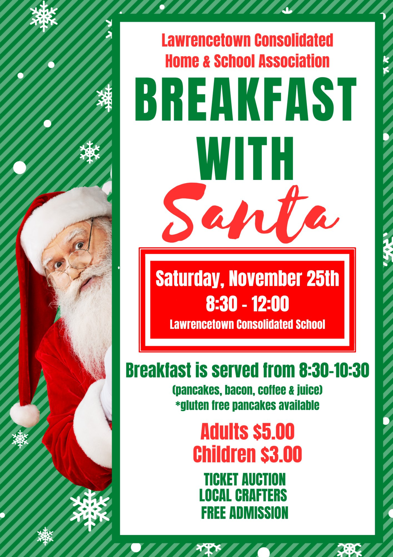 Breakfast with Santa at Lawrencetown Consolidated School, Lawrencetown (November 25, 2023 830am)
