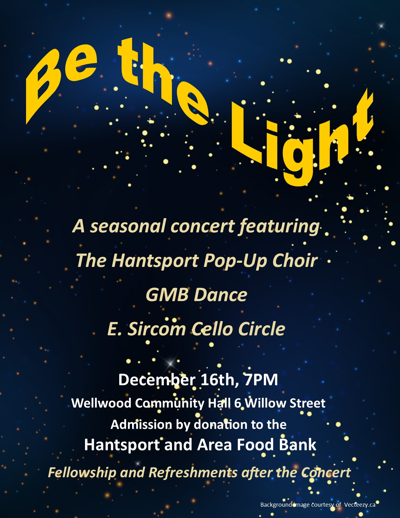 Be the Light at Wellwood Community Hall, Hantsport (December 16, 2023 7pm)