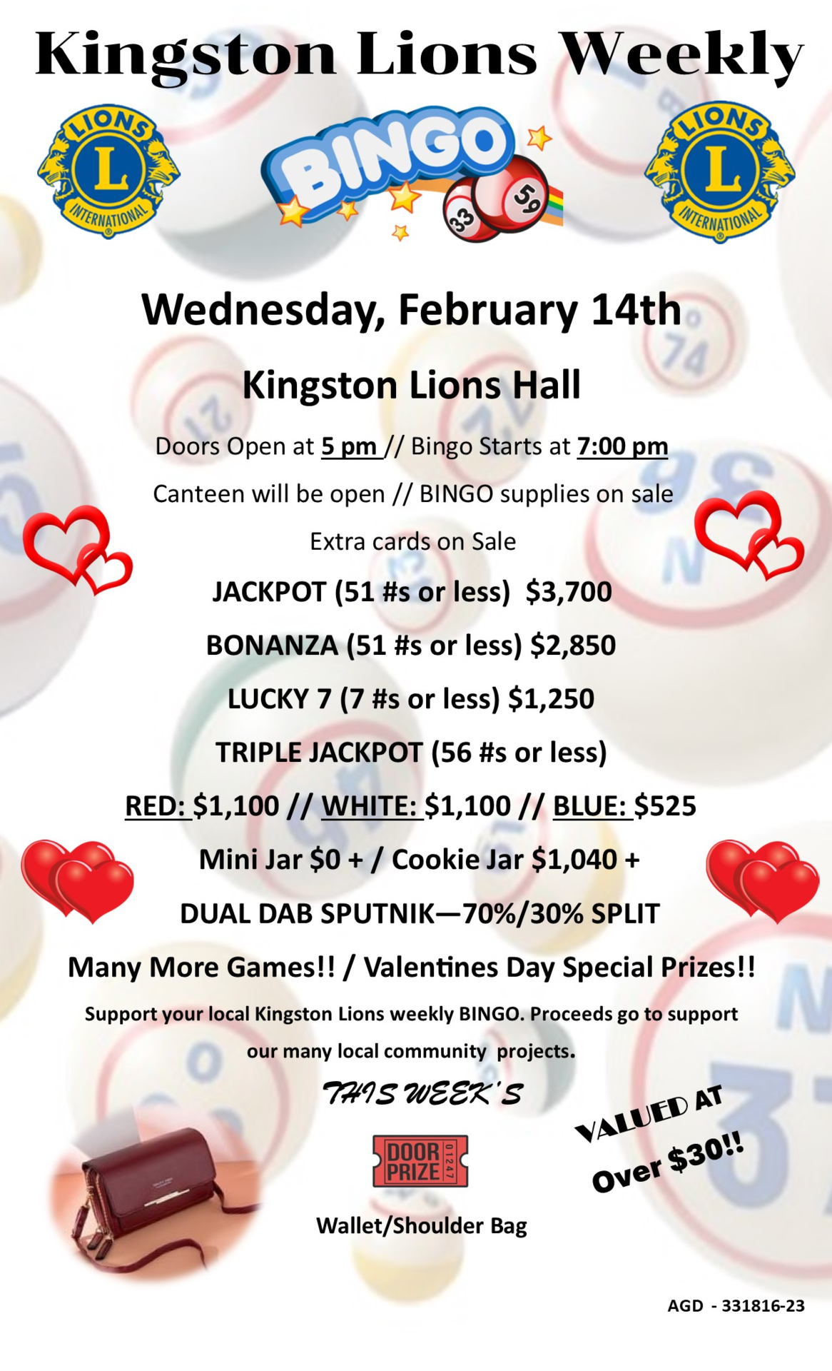 Bingo at Lions Club, Kingston (February 14, 2024 7pm)