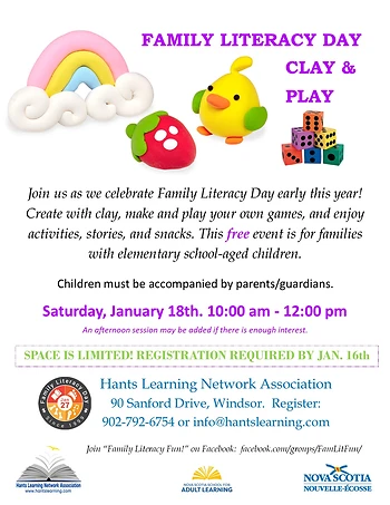 Poster for Family Literacy Day - Clay & Play