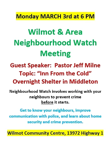 Poster for Wilmot & Area Neighbourhood Watch Meeting