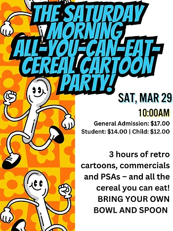 Poster for All-You-Can-Eat Cereal Cartoon Party