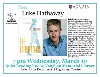 Poster for Authors@Acadia presents Luke Hathaway