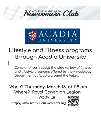 Poster for Wolfville and Area Newcomer's Club