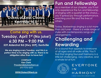Poster for Dukes of Kent Barbershop Chorus
