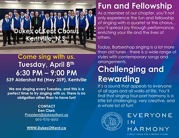 Poster for Dukes of Kent Barbershop Chorus