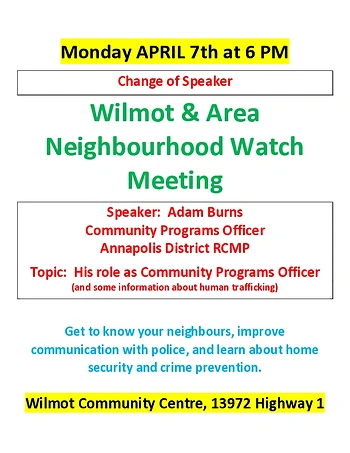 Poster for Wilmot & Area Neighbourhood Watch