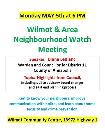 Poster for Wilmot & Area Neighbourhood Watch Meeting