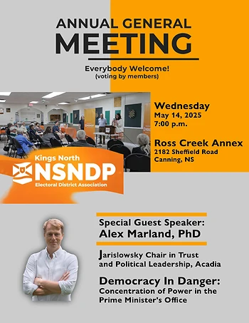 Poster for Kings North NDP Annual General Meeting
