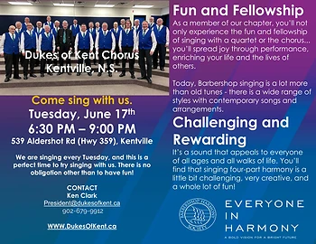 Poster for Dukes of Kent Barbershop Chorus