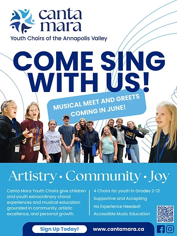 Poster for Canta Mara Youth Choirs of the Annapolis Valley Meet & Greets!