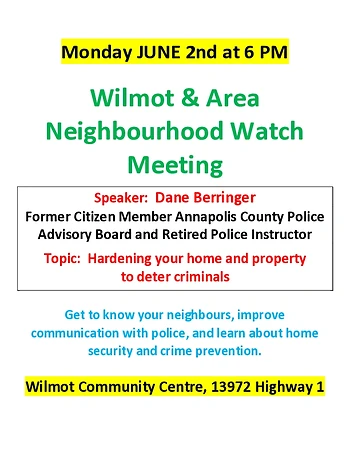 Poster for Wilmot & Area Neighbourhood Watch Meeting