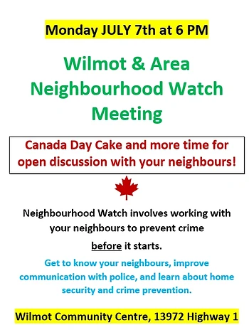 Poster for Wilmot & Area Neighbourhood Watch Meeting