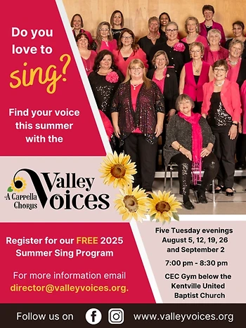 Poster for Summer Sing with the Valley Voices A Capella Chorus for Women