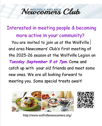 Poster for Wolfville and Area Newcomers Club