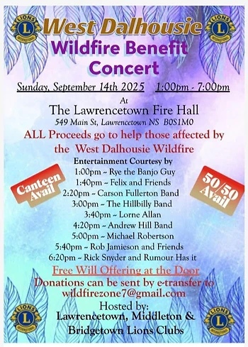 Poster for West Dalhousie Wildfire Benefit