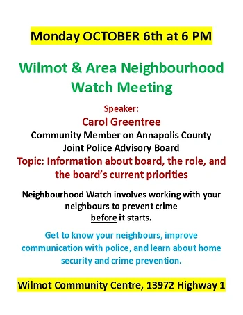 Poster for Wilmot & Area Neighbourhood Watch