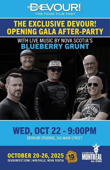 Poster for Devour! The Exclusive Devour! Opening Gala After Party w/Music by Nova Scotia's Blueberry Grunt