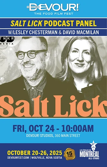 Poster for Devour! Salt Lick Podcast w/Lesley Chesterman & David MacMillan