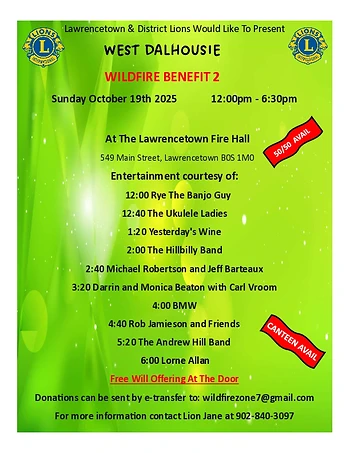 Poster for West Dalhousie Benefit Concert