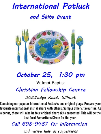 Poster for International Potluck & Skits Event