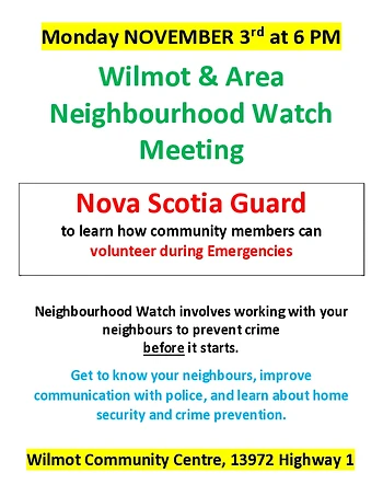 Poster for Wilmot & Area Neighbourhood Watch