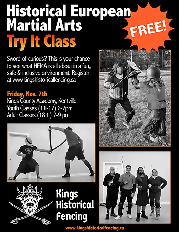 Poster for Kings Historical Fencing Try it Night!