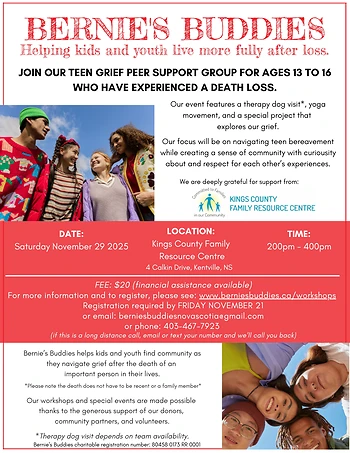 Poster for Teen Grief Peer Support Group