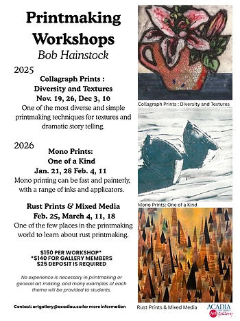 Poster for Mono Print Workshop with Bob Hainstock