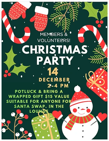 Poster for Members' & Volunteers' Potluck Christmas Party