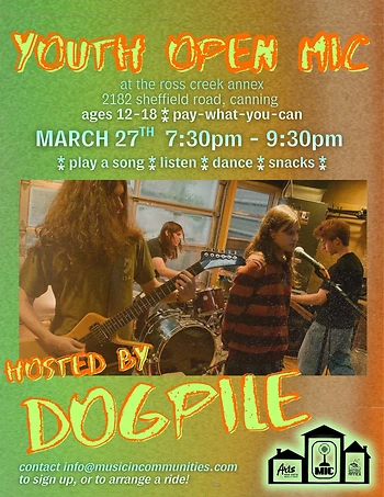 Poster for Youth Open Mic hosted by Dogpile