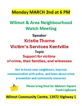 Poster for Wilmot & Area Neighbourhood Watch