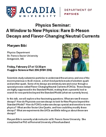 Poster for Acadia Physics Seminar- A Window to New Physics: Rare B-Meson Decays and Flavor-Changing Neutral Currents